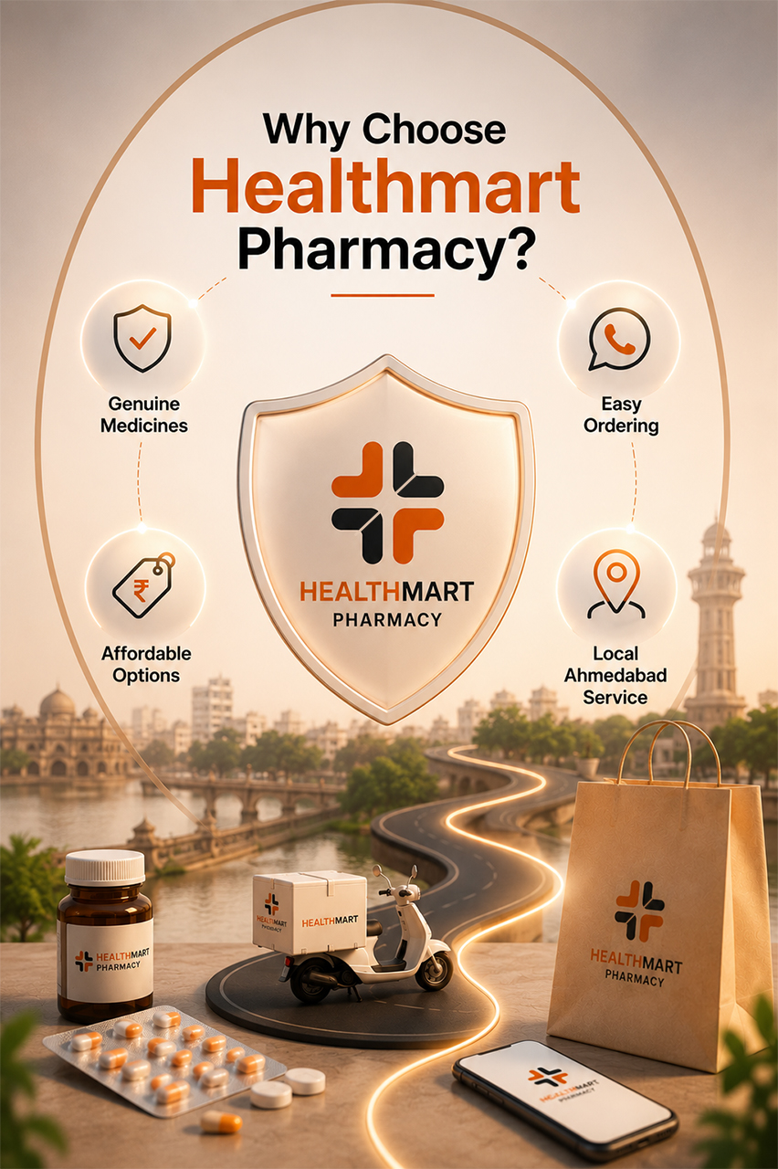 Healthmart Pharmacy, Pharmacy in Ahmedabad, Medical Store in Ahmedabad, Online Pharmacy Ahmedabad, Online Medicine Store Ahmedabad, Same Day Medicine Delivery Ahmedabad, WhatsApp Medicine Order Ahmedabad